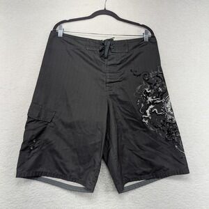 Mossimo Supply Co. Gray Striped‎ Lion Graphic Swim Trunks Board Shorts 34
